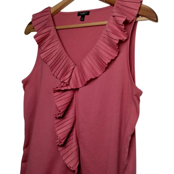 Talbots Tank Top Size Large Pink Rose Pleated Trim V Neck Pastel Beachy Feminine - Picture 7 of 13